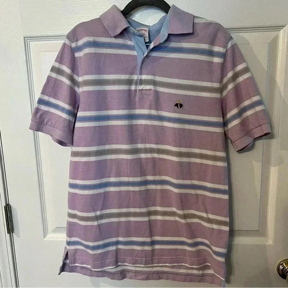 Brooks Brothers Striped Performance Polo Size Small, Lilac, Blue and Gray - Picture 1 of 7